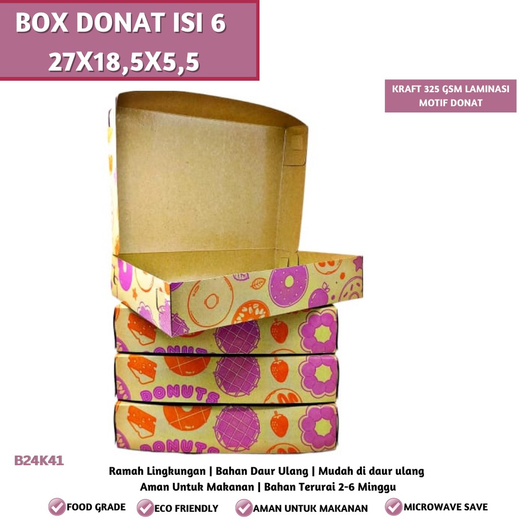 Kardus Donat Box Donat Isi 6 Dus 27X18.5X5.5 (B24K41-Laminasi)