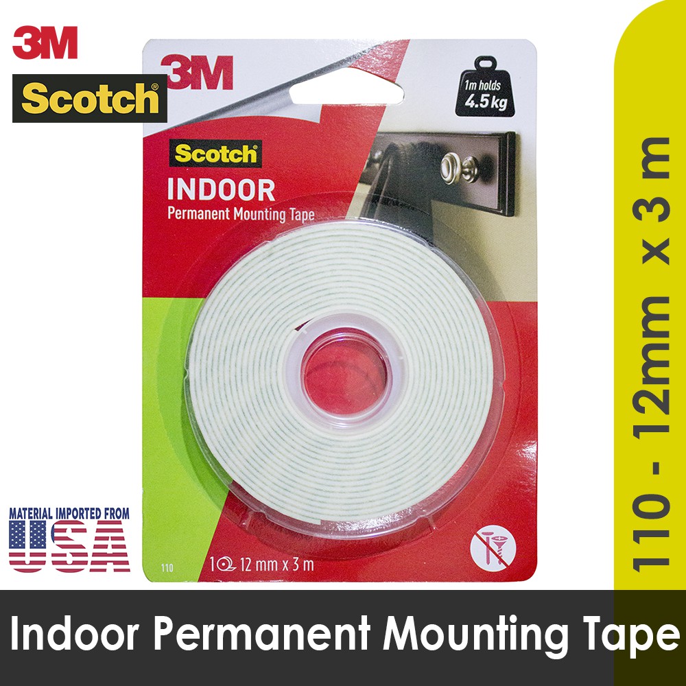 Indoor Permanent Mounting Double Tape  3M 12 mm x 3 mm Scotch 110