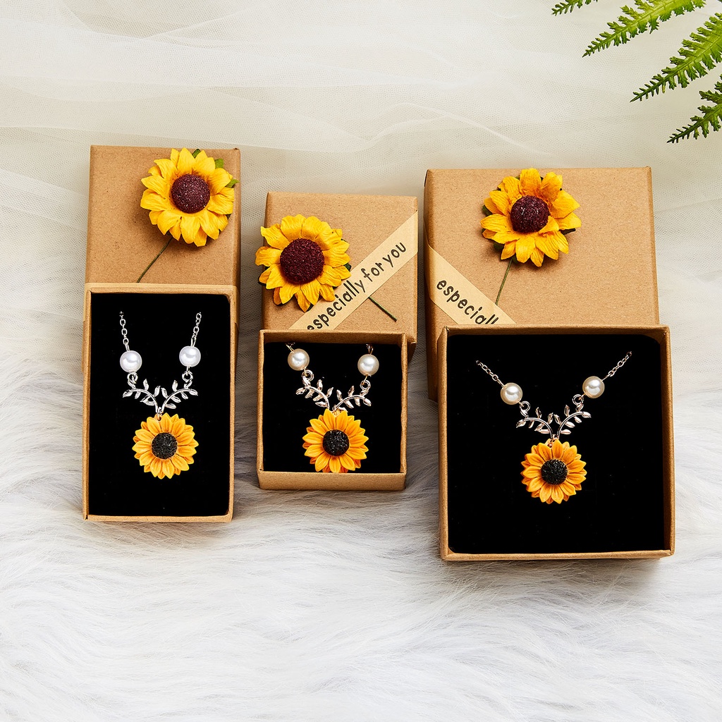 Simple Gift Box Brooch Bracelet Necklace Earrings Jewelry Accessories Kraft Paper Box Large Paper Bag with Roses Factory Wholesale