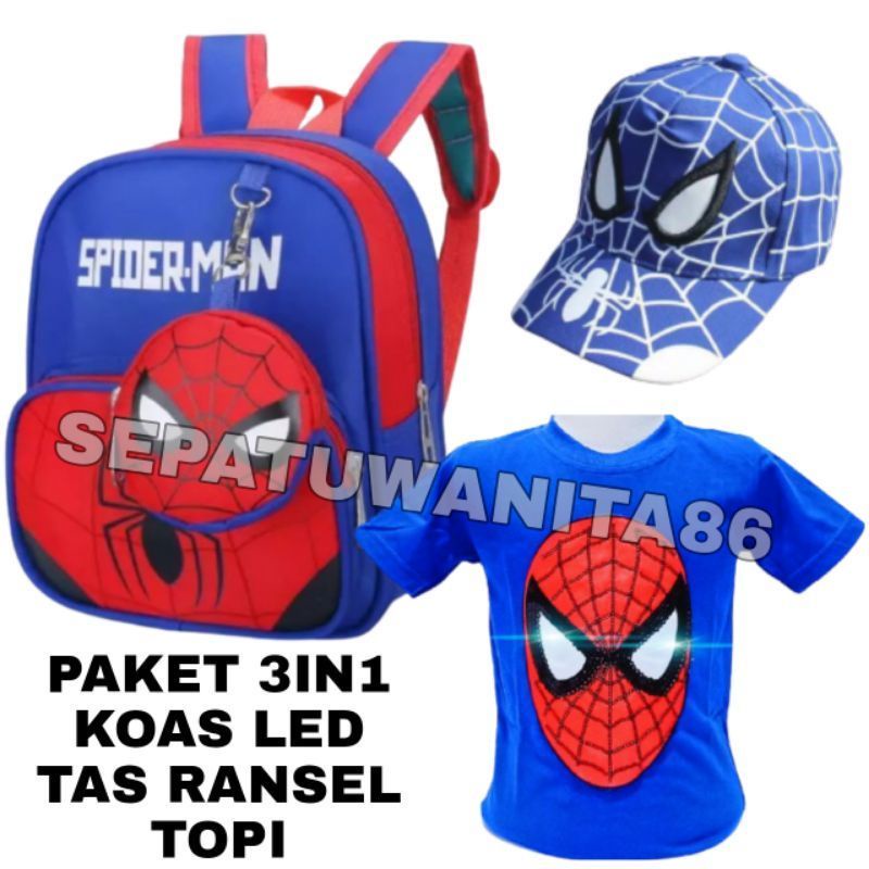 PDF PROMO Paket 3in1 Tas Ransel Baju Kaos Anak LED Bisa nyala Dan Topi Anak Bordir Tas Sekolah Anak