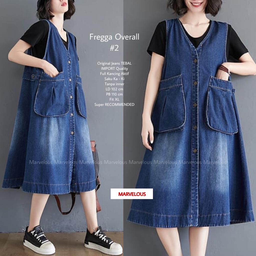 Fregga Overall Jeans Wanita Kekinian Gaya Oversize Korean Style