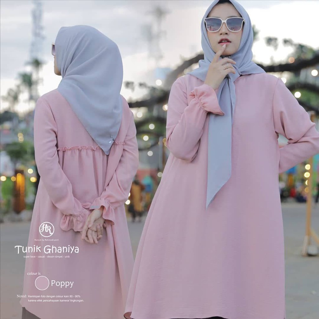 Baju Atasan Tunik Polos Kekinian Ghaniya Tunik Poppy Size S/M Hanum Rahmadiyanti