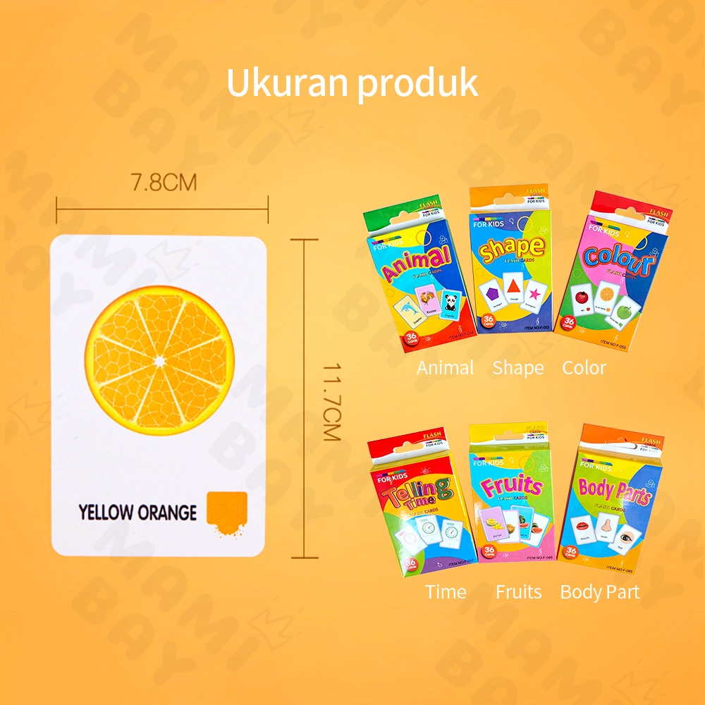 Mamibayi Mainan balita flash card bayi bahan karton mainan edukasi anak set 36 kartu