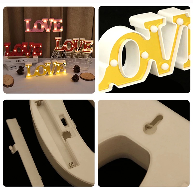 Romantic Wedding Anniversary Valentine's Day DIY 3D Love Alphabet Heart Letter Sign Neon Night Light Decoration