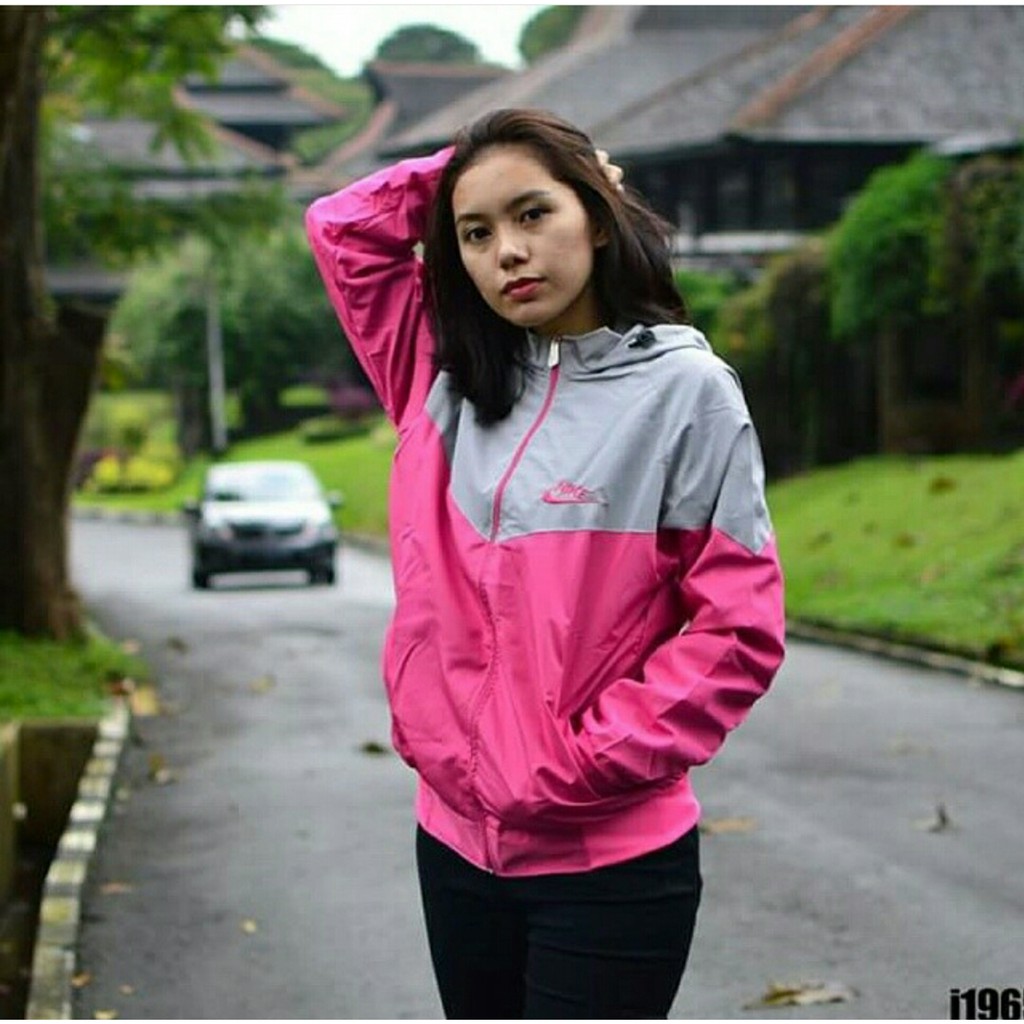 jaket nike parasut abu pink