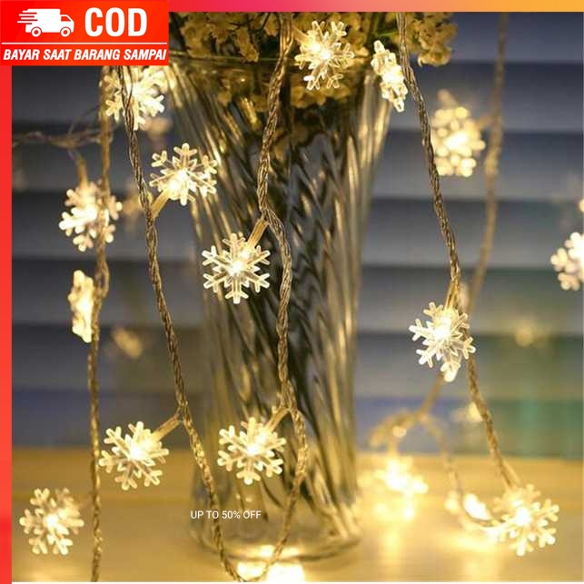 (1005 BARANG ORI) Lampu Hias Dekorasi Snowflake Christmas Light Battery 20 LED - HH-002