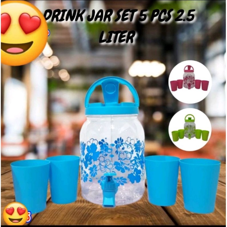 (PROMO) Drink Jar 5in1 Free Bubble / Dispenser Air Minum Free 4 Cangkir / Wadah Air Minum