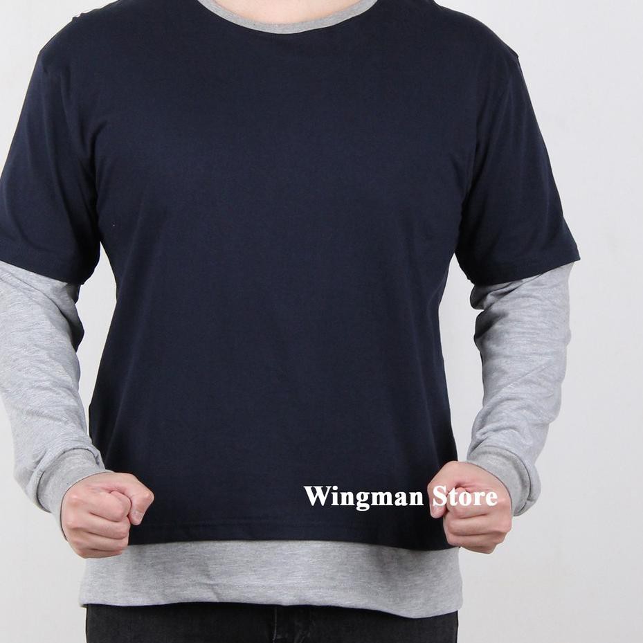 ➱ Kaos Double Sleeve Pria Lengan Panjang Size Jumbo ✦