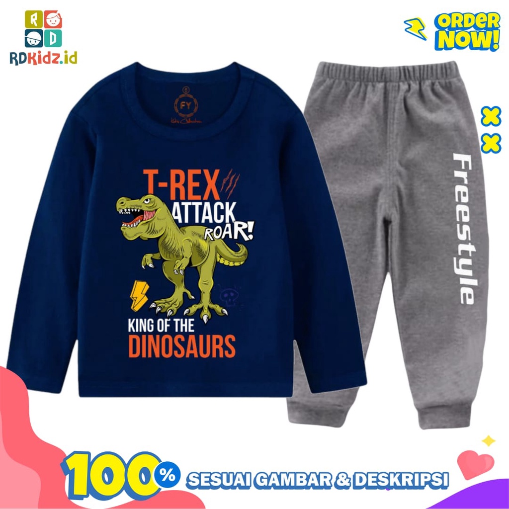 Rdkidzid Set LP Tirex Navy Setelan Panjang Anak Laki Laki