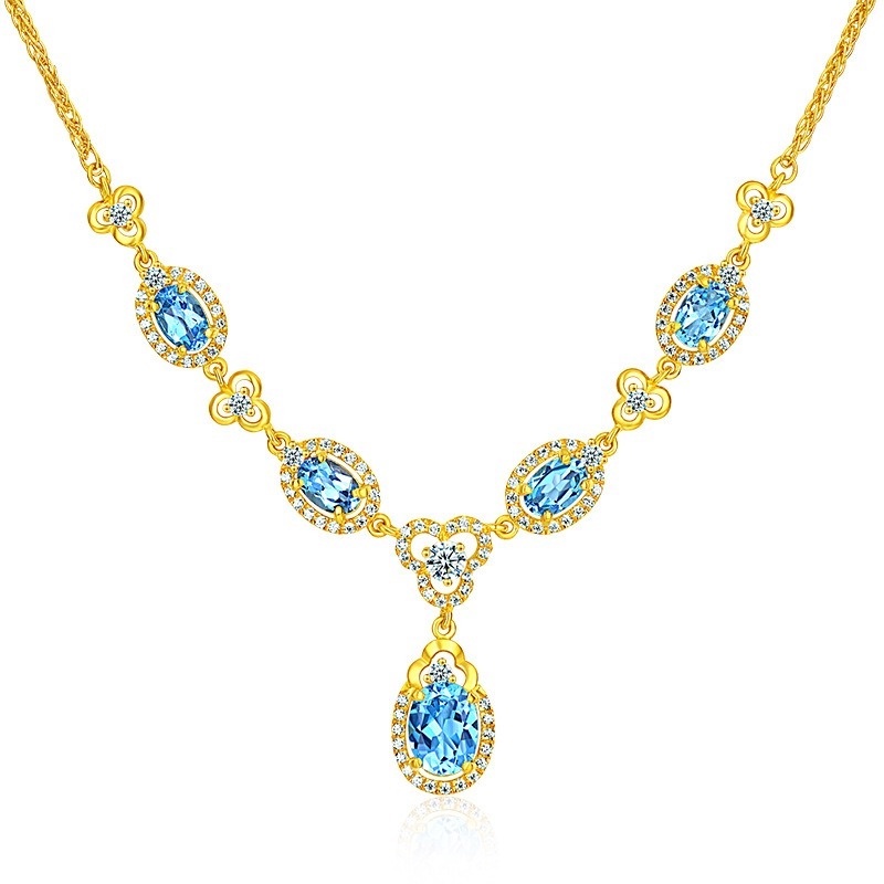 [Ready Stock]Fashion Luxury 18K Gold Plated Color Gemstone Necklace