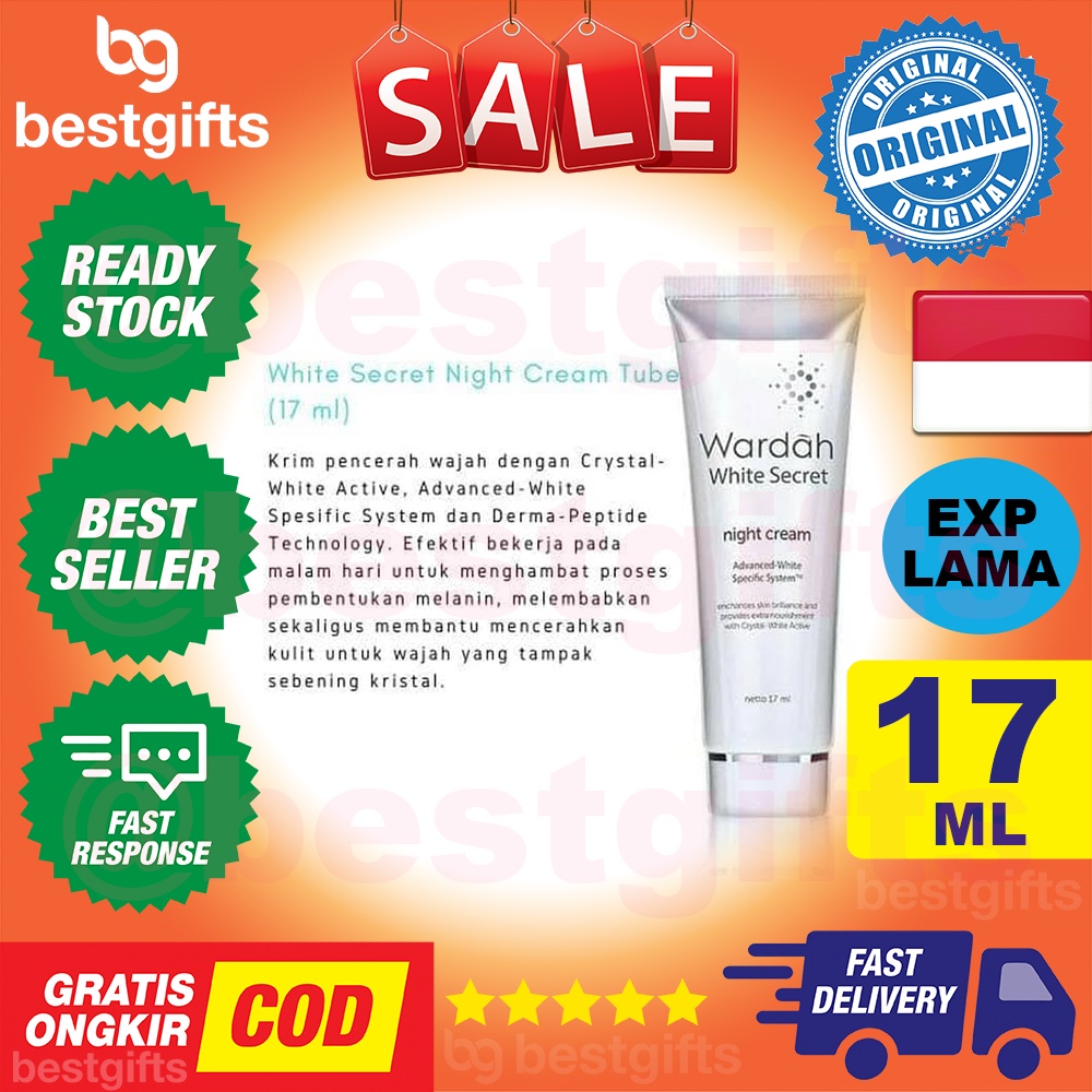 WARDAH WHITE SECRET NIGHT CREAM KRIM MALAM MENCERAHKAN MELEMBABKAN NUTRISI KULIT MUKA WAJAH 17 ML