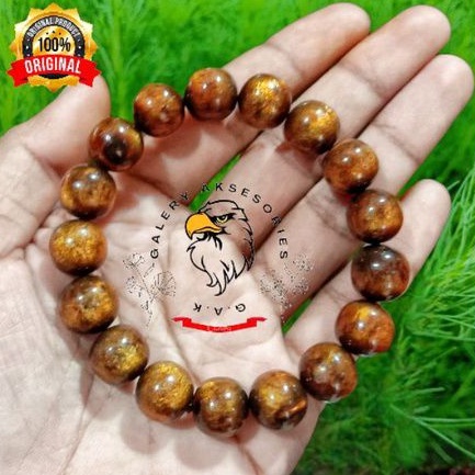 Gelang tasbih yuser akar Bahar serat emas original dim 12 mm