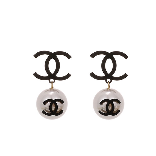 LRC Anting Tusuk Fashion Black Alloy Pearl Letter Earrings K83614