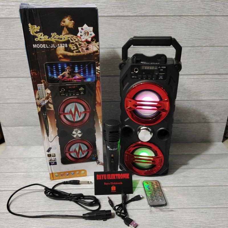 Speaker Bluetooth Portable Jin Long JL-1828 Gratis Microphone Karaoke + Remot Super Bass Salon Aktif