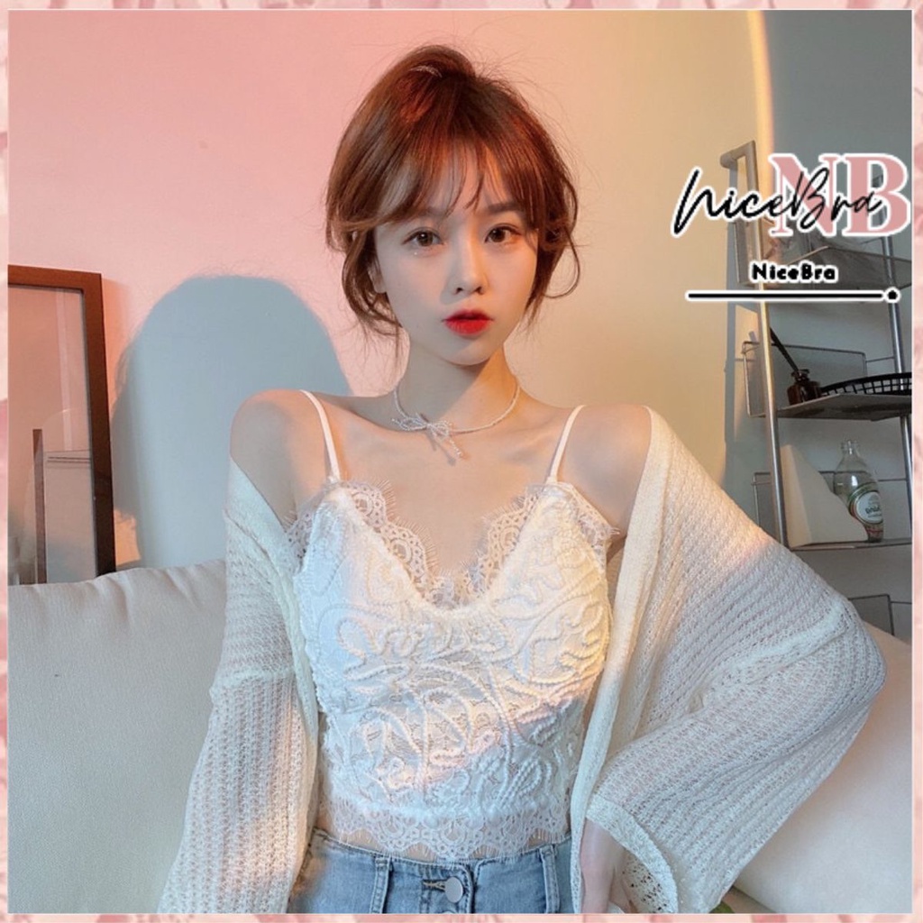 Nicebra Bra BH Tanktop Crop Korean Lace Vintage Wanita Motif Bunga Retro Gaya Korea 1107