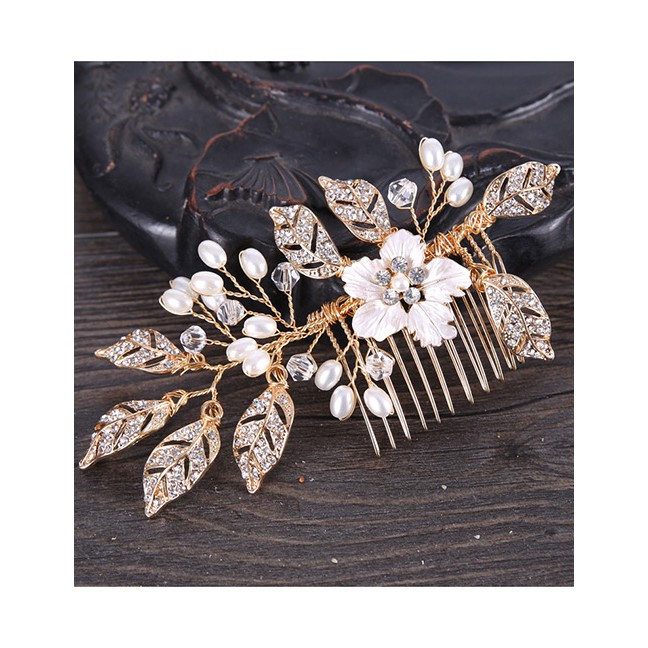 LRC Aksesoris Rambut Elegant Gold Color Flowers&amp;leaf Shape Design E61138