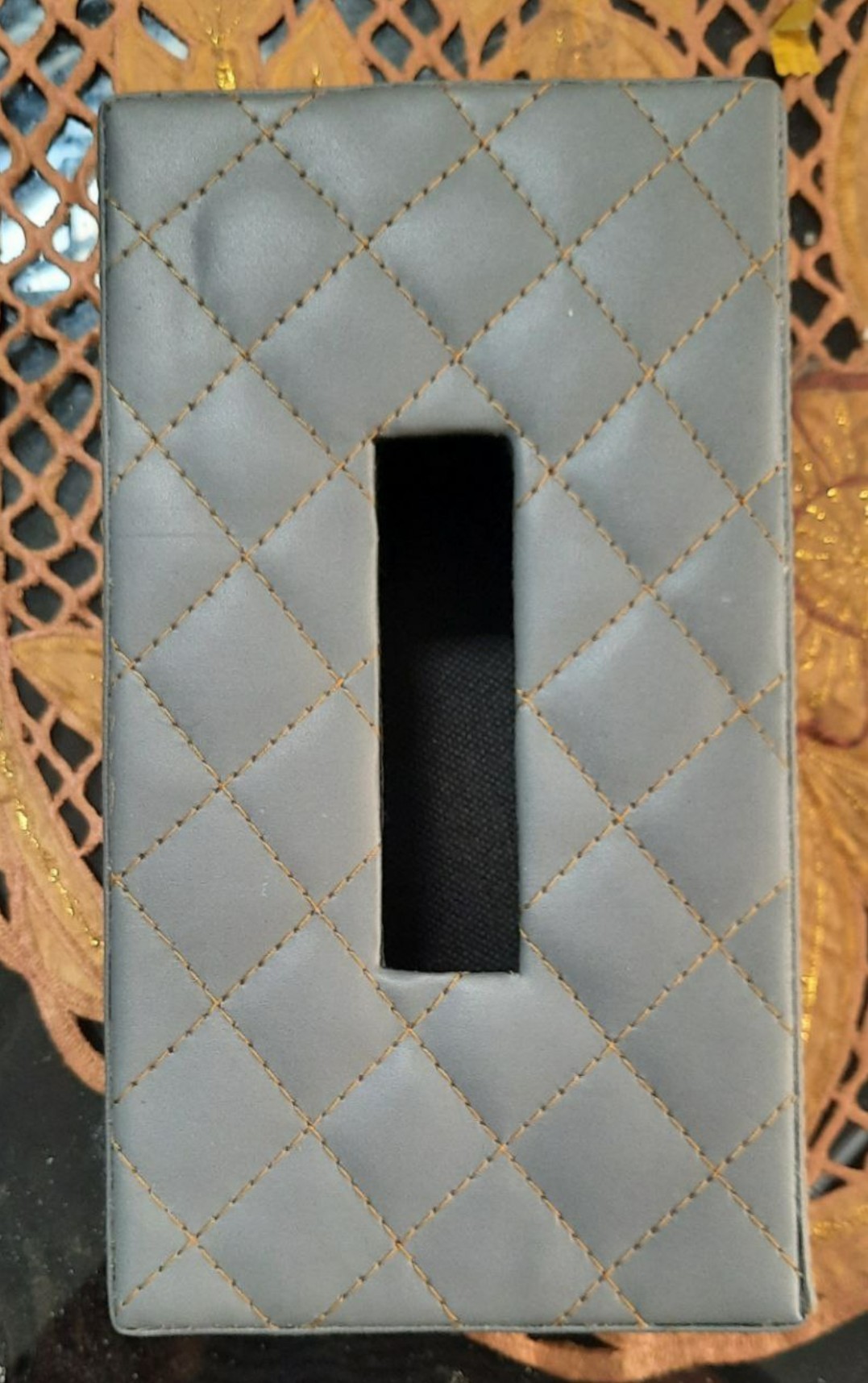 Tempat Tissue Kulit Sintetis Motif Zigzag Kotak Wadah Tisu Jahit Zig Zag