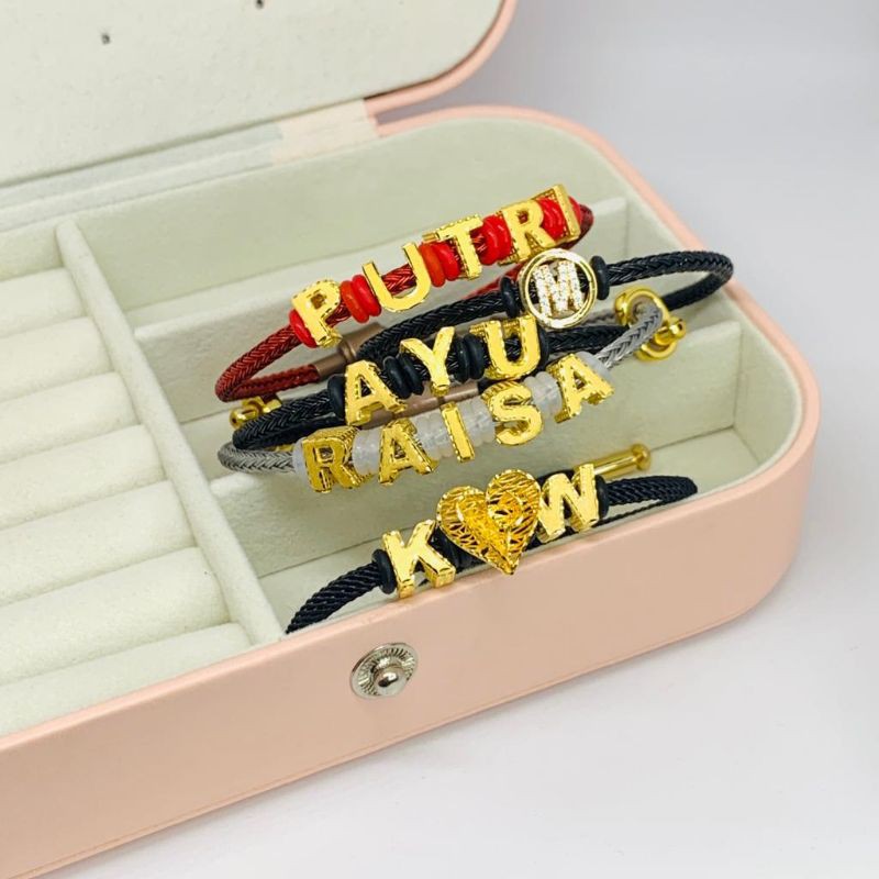 Gelang Emas Asli Charm Huruf Balok Mainan Kadar 700 16K Alfabet Alphabet