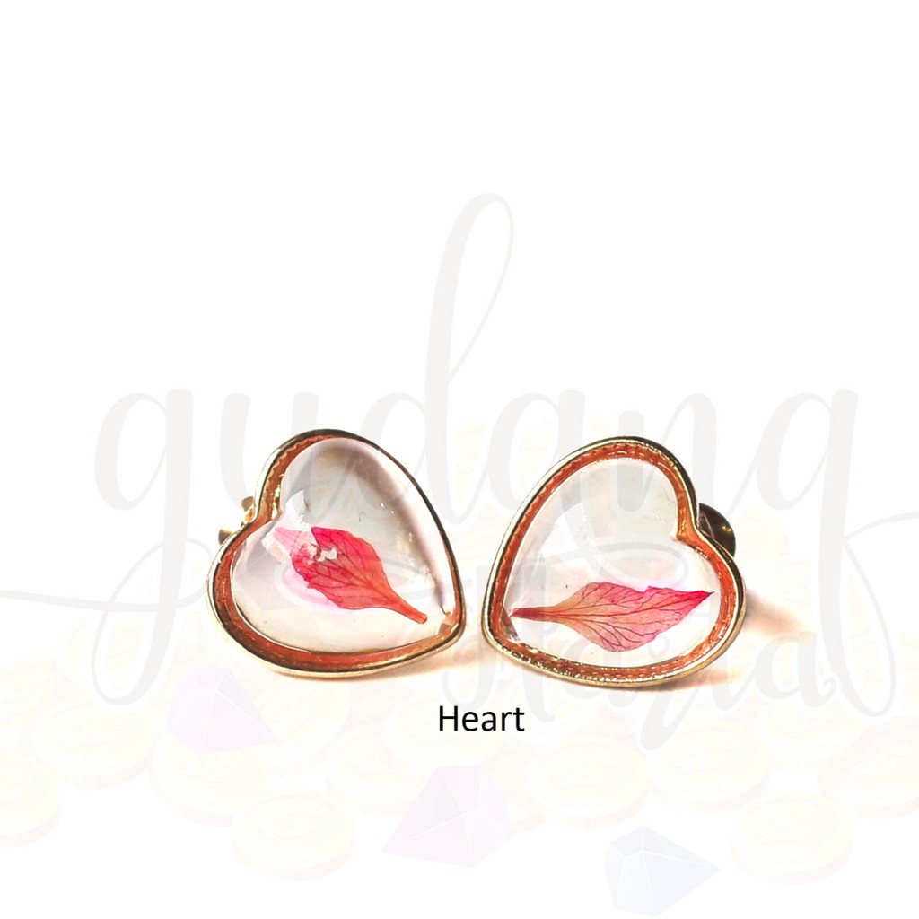 Anting Pink Flower Drop Heart Circle GH 203396