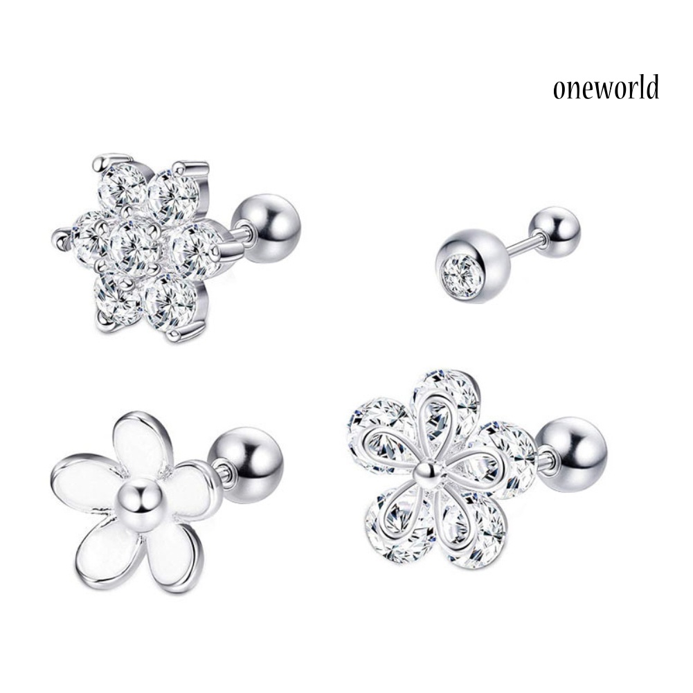 OW# 4Pcs/Set Women Cubic Zirconia Flower Ear Studs Earrings Piercing Helix Jewelry