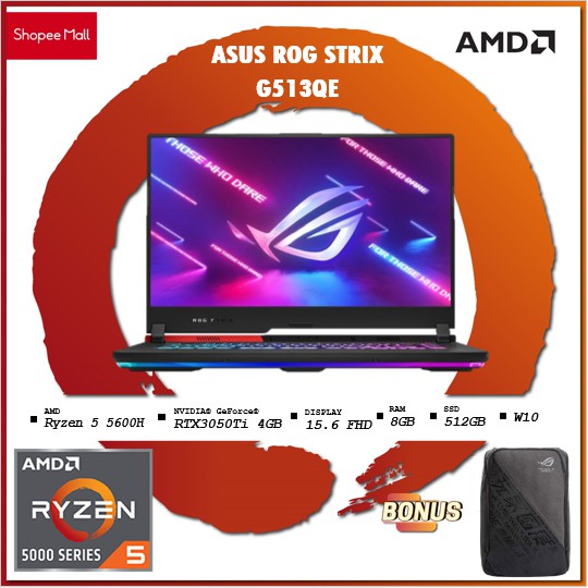 ASUS ROG STRIX G513QE  - AMD Ryzen 5 5600 8GB 512ssd RTX3050Ti 4GB W10+OHS 15.6"FHD