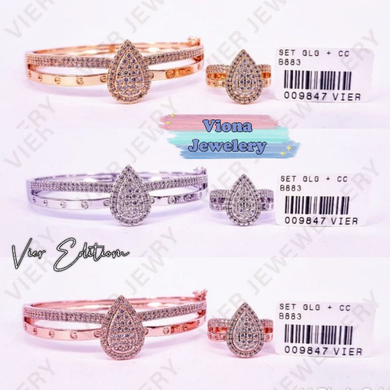 Set Gelang + Cincin (Vier) Replika Berlian / Lapis Emas