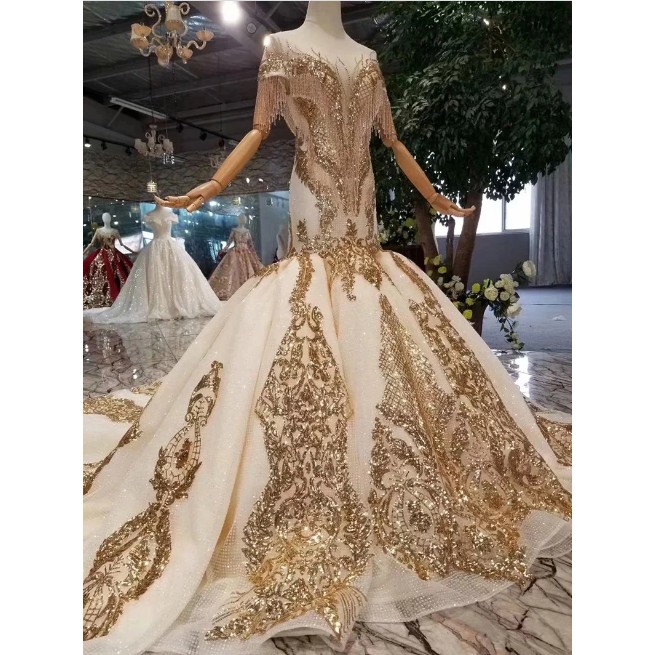 Gaun pengantin Fancy Dress Mermaid Gold Sequin