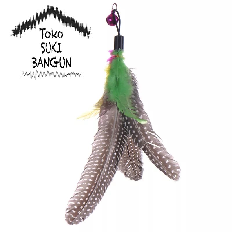 Cat Toy Stick Pet Teaser Feather Stick Fishing Mainan Kucing Lonceng