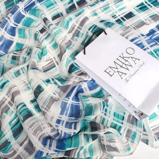 Jilbab Segiempat Motif SalurBlue / Emikoawa / CerutiZara / Berkualitas