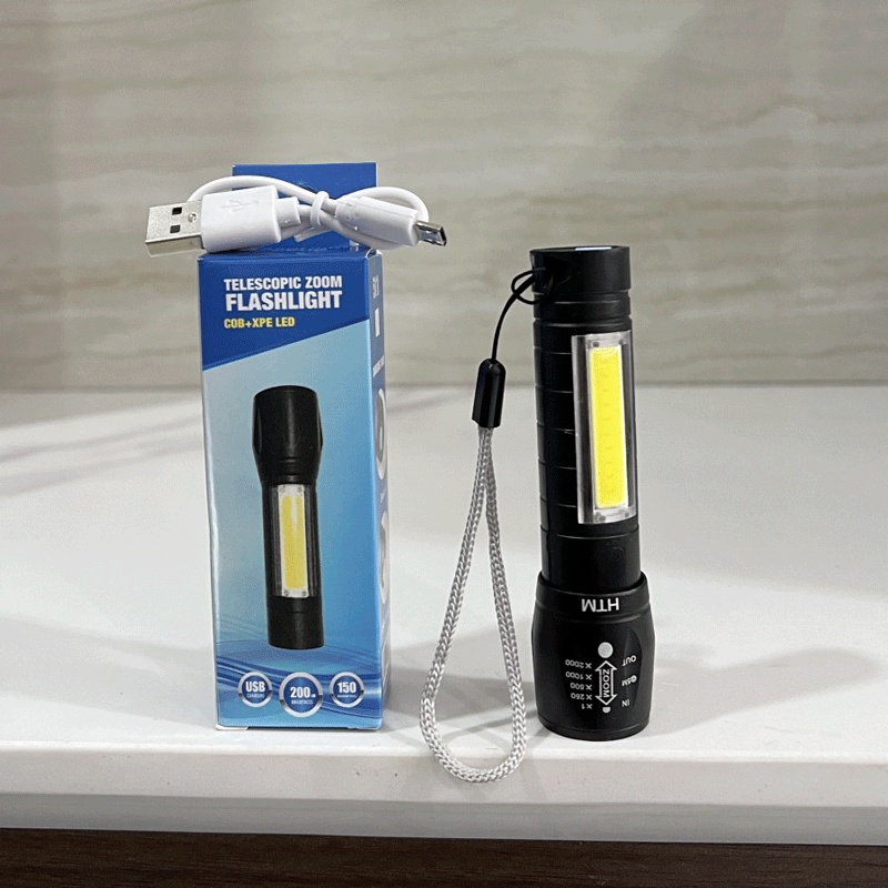 Senter Mini Usb 511B led COB Zoom Senter Xpe Hitam