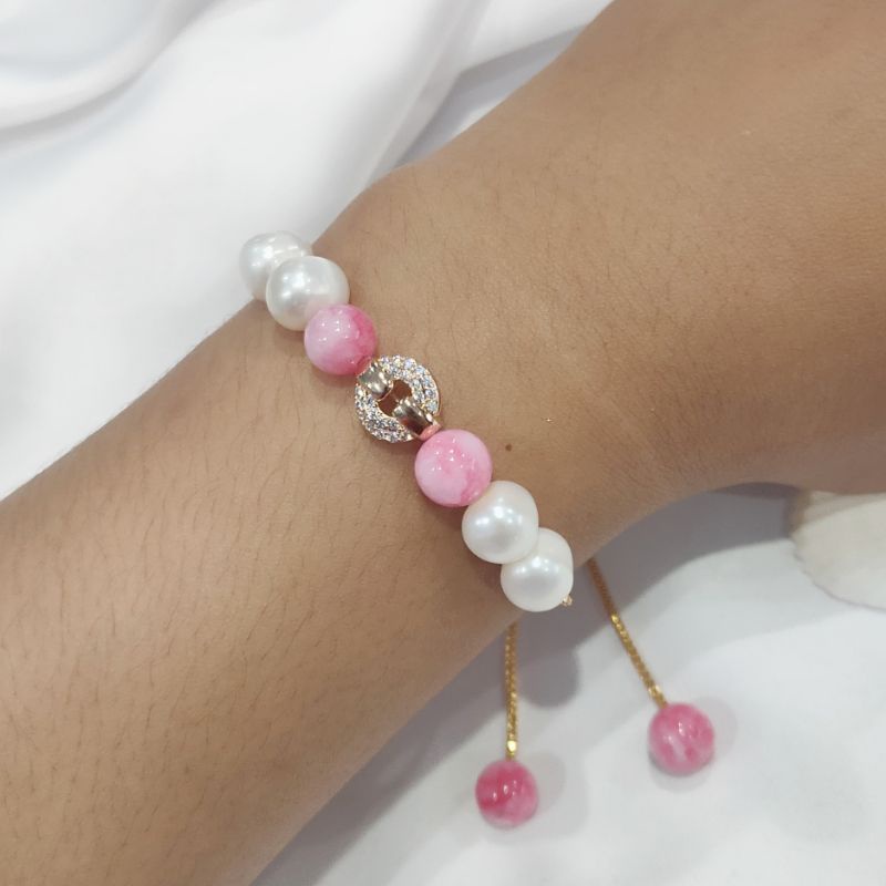 Gelang serut lapis emas mutiara air tawar kombinasi batu asli lombok Bersertifikat Gelang serut lapi