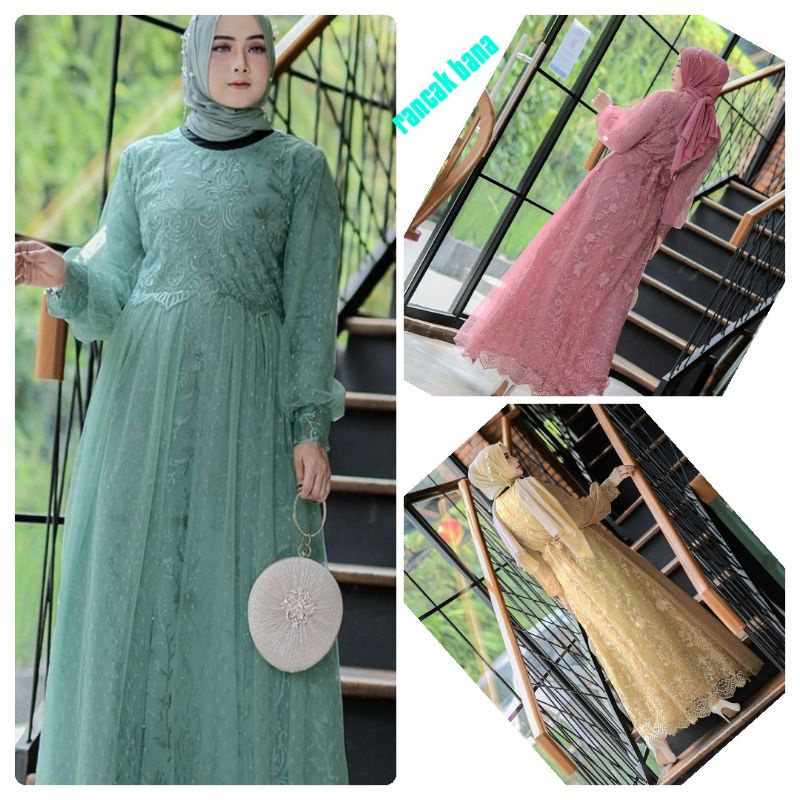 gamis tangan balon/GAMIS WANITA MUSL/GAMIS PESTA/FASHION WANITA/PAKAIAN WANITA/BAJU WISUDA/BAJU BESA