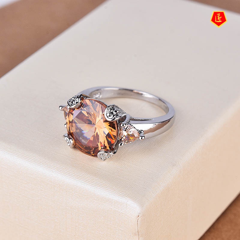 [Ready Stock]Champagne Morganite Ring Fashionable and Elegant