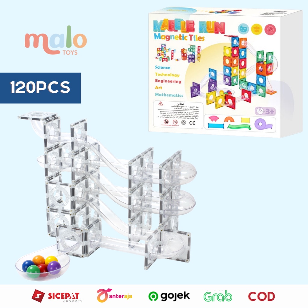 Promo MALOTOYS - MNTL Marble Run 120 Pcs Ball Run Warna TRANSPARENT Magnet Blocks Blok Mainan Balok