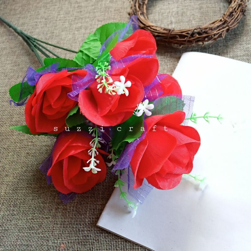 buket bunga yarn roses artificial diameter bunga 7cm