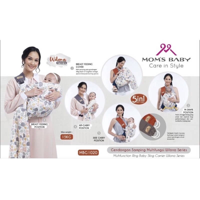 Moms Baby | Baby Joy Gendongan Bayi Ring Sling Multifungsi Wilona | Aurora | Cloudy | Woody Series