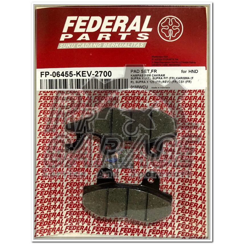 Kampas Rem Cakram (Pad Set) Federal Parts HONDA SUPRA X, SUPRA FIT, KHARISMA, SUPRA X 125, REVO, CS1