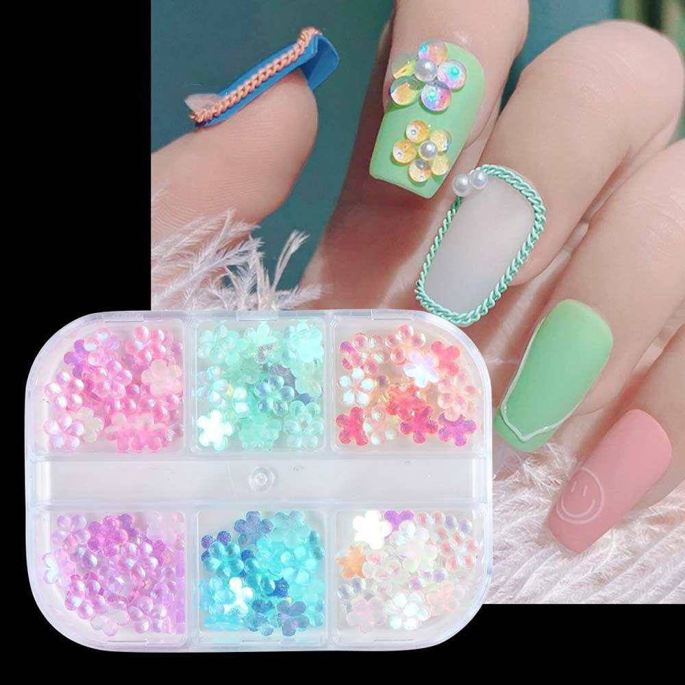 Mxbeauty Bunga Nail Art Rhinestones Permen Warna Akrilik Lima Kelopak Bunga Resin Pesona Kaviar Manik-Manik Perhiasan DIY Dekorasi Nail Art