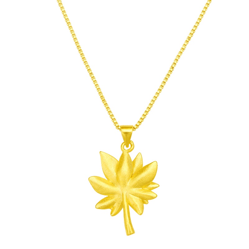 Kalung Rantai Lapis Emas Asli Kadar 375 Dengan Liontin Daun Maple 3D Untuk Wanita