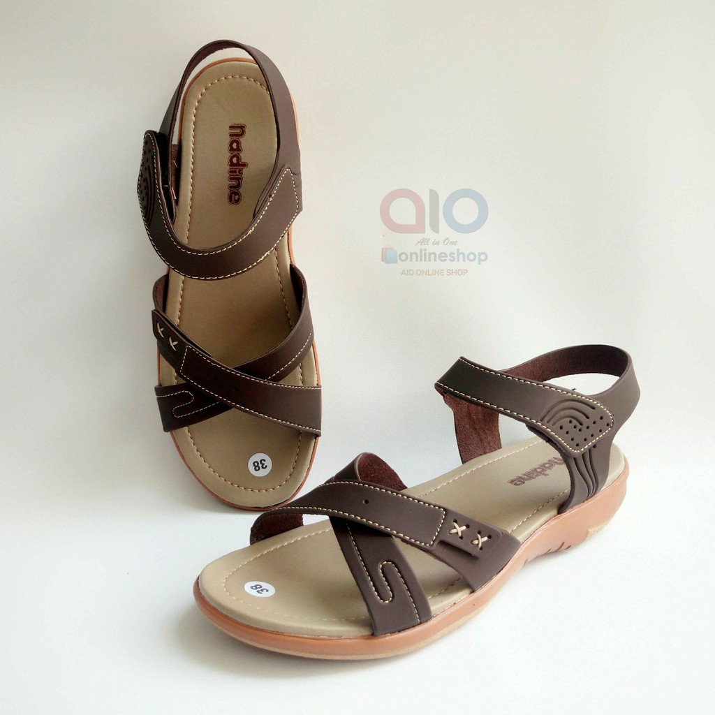 Nadine Sandal Let 37-40 Kulit Flat Wanita Fashion Slop Tali Casual Perempuan 2 Cm Kulit Sintetis N06