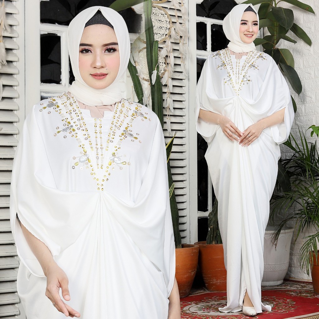 HOPYLOVY Kaftan Wanita Kombinasi Permata Mewah Halimah / Baju Lebaran 2021 Kekinian