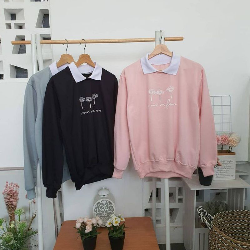 NO RAIN FLOWERS Sweater santai wanita Trendy kekinian/murah meriah/crewneck polos murah