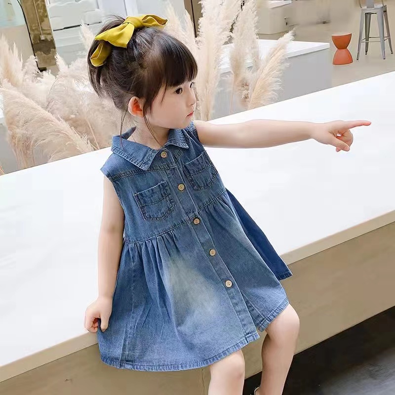 1 - 5 Tahun | Dress Dae Hwa / Baju Korea Style Denim Jeans Anak Perempuan Kualitas Import Balita Harian Polos Kiosbalitaaprillia