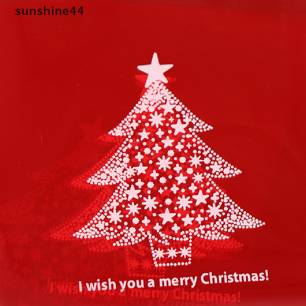 Sunshine 100Pcs 10X10Cm Kantong Plastik Permen / Kue Natal Dengan Perekat