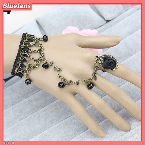 Gelang Cincin Rantai Harness Bahan Lace Motif Bunga Gaya Retro Gothic Untuk Wanita