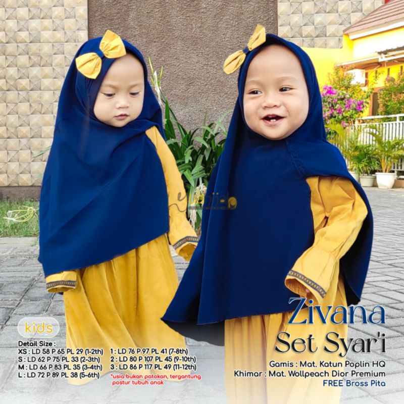 Zivana Set Syar'i Baju Gamis Syari Anak Sudah Termasuk Jilbab Bisa Couple dengan Ibu
