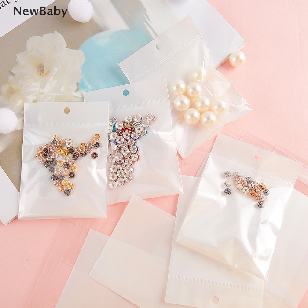 50pcs Kantong Plastik Cellophane Putih Dengan Segel Untuk Perhiasan DIY