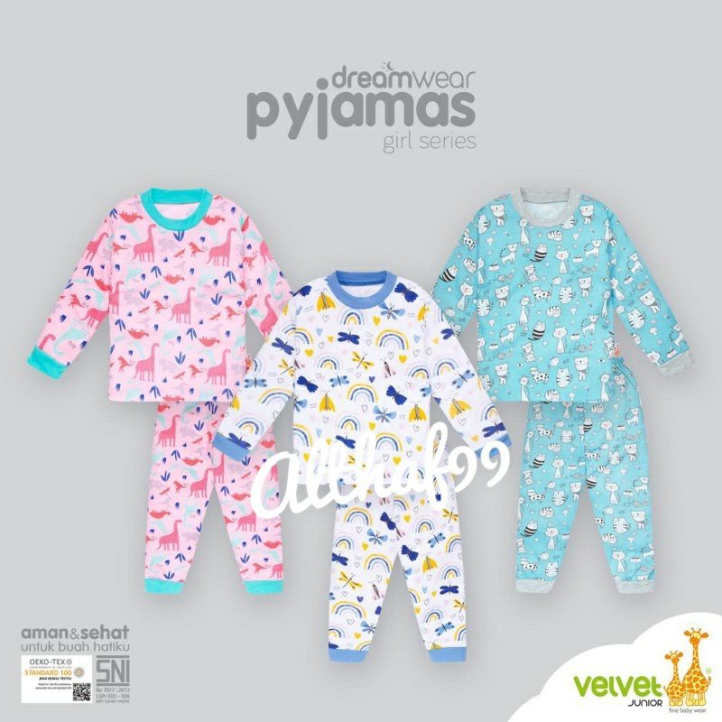 TERBARU Dreamwear  GIRL Velvet Junior "FLOURISH" Big Size 2-10 Setelan Baju tidur / Piyama  Murah