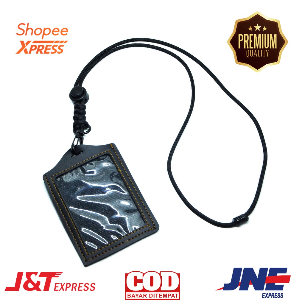 Id Card Holder Leather Oscar Sintetis NameTag Kalung Lanyard Kulit Tanda Pengenal Premium