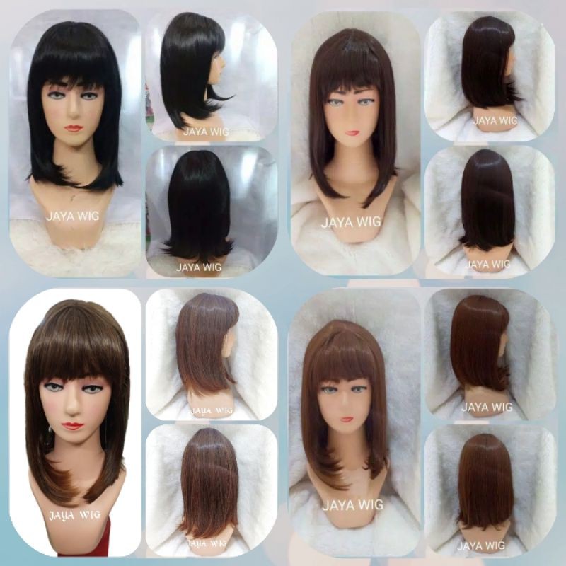 Wig Bob Pendek Sebahu Rambut Palsu Wanita Lurus Sebahu